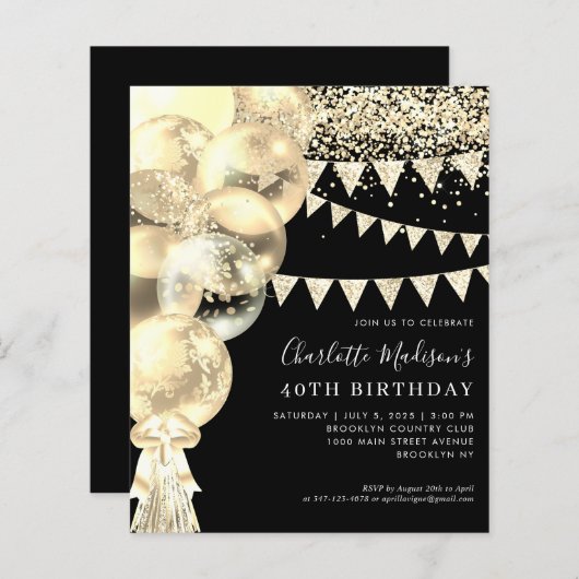 Papier Budget Ballotte en or noir Tassel Tout âge Anniver (Devant / Derrière)