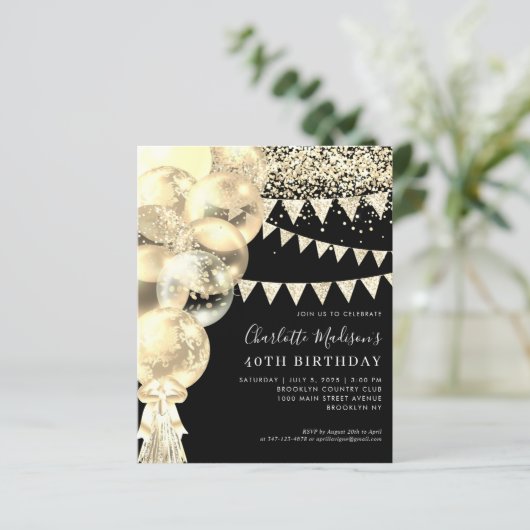 Papier Budget Ballotte en or noir Tassel Tout âge Anniver (Debout devant)