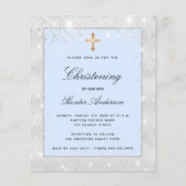 Papier Budget baptême argent bleu garçon invitation (Devant)