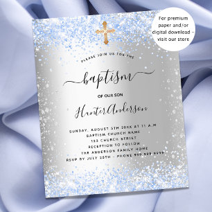 Papier Budget baptême argent bleu parties scintillant inv