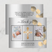 Papier Budget baptême argent eucalyptus photo remerciemen (Devant / Derrière)