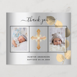 Papier Budget baptême argent eucalyptus photo remerciemen