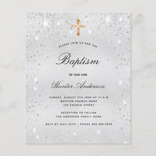 Papier Budget baptême argent parties scintillant garçon f (Devant)