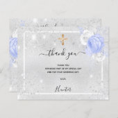 Papier Budget Baptême argent photo garçon bleu remercieme (Devant / Derrière)