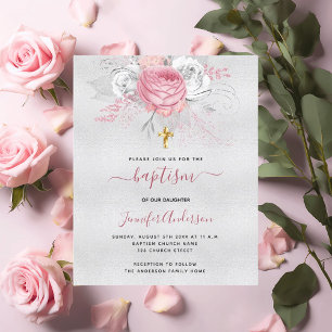Papier Budget Baptême argent rose florales fille