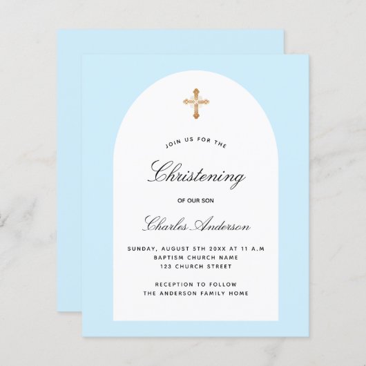 Papier Budget baptême bleu clair arche garçon (Devant / Derrière)