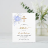 Papier Budget Baptême bleu clair floraux garçon blanc (Debout devant)