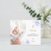 Papier Budget baptême bleu floraux photo garçon merci (Debout devant)