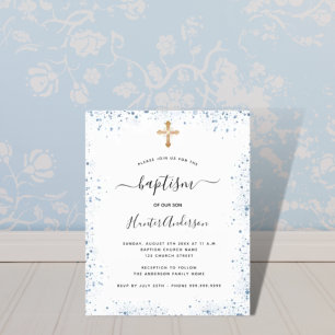 Papier Budget baptême bleu garçon bleu blanc invitation