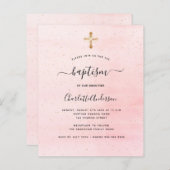 Papier Budget baptême blush rose or fille invitation (Devant / Derrière)