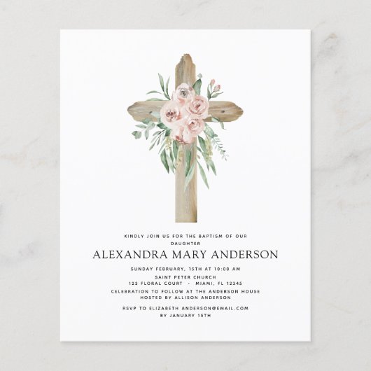 Papier Budget Baptême Dusty Rose Rose Vert Eucalyptus (Devant)