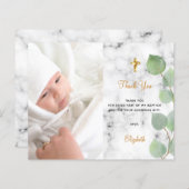 Papier Budget baptême eucalyptus marbre photo merci (Devant / Derrière)