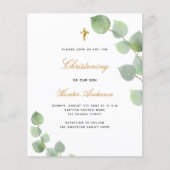 Papier Budget baptême eucalyptus or bleu invitation (Devant)