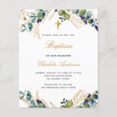Papier Budget baptême eucalyptus vert invitation or (Devant)
