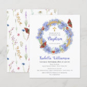 Papier Budget Baptême Fleur sauvage bleu et Invitation pa (Devant / Derrière)