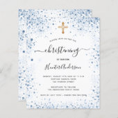 Papier Budget baptême garçon bleu blanc invitation (Devant / Derrière)