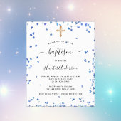 Papier Budget baptême garçon bleu coeurs invitation