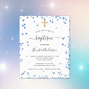 Papier Budget baptême garçon bleu coeurs invitation