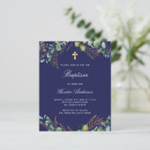 Papier Budget baptême marine bleu eucalyptus invitation (Debout devant)