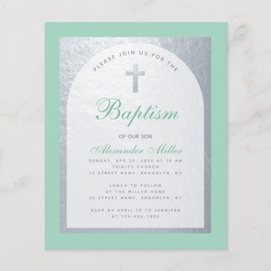 Papier Budget Baptême Monnaie Vert Faux Argent Invitation (Devant)