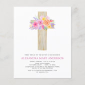 Papier Budget Baptême Pastel Floral Rose Croix (Devant)