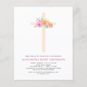 Papier Budget Baptême Pastel Floral Rose Croix (Devant)