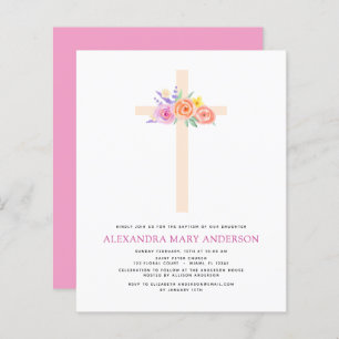 Papier Budget Baptême Pastel Floral Rose Croix
