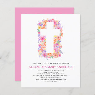Papier Budget Baptême Pastel Floral Rose Croix