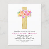 Papier Budget Baptême Pastel Floral Rose Croix (Devant)