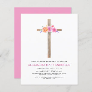 Papier Budget Baptême Pastel Floral Rose Croix