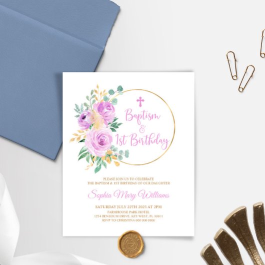 Papier Budget Baptême pourpre et première invitation d'an