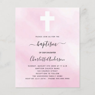 Papier Budget baptême rose ciel fille croix invitation