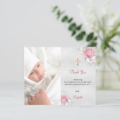 Papier Budget baptême rose floral photo argent merci (Debout devant)