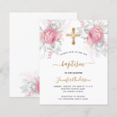 Papier Budget Baptême rose florales fille élégant (Devant / Derrière)