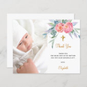 Papier Budget baptême rose floraux photo fille merci (Devant / Derrière)
