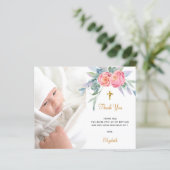 Papier Budget baptême rose floraux photo fille merci (Debout devant)