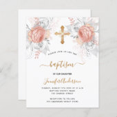 Papier Budget Baptême rose or florales fille blanche (Devant / Derrière)