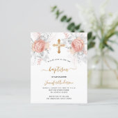 Papier Budget Baptême rose or florales fille blanche (Debout devant)