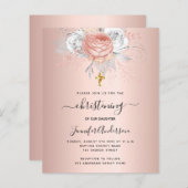 Papier Budget baptême rose or floraux invitation (Devant / Derrière)