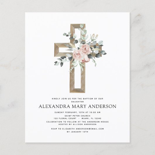 Papier Budget Baptême Verdure Rose Dusty (Devant)