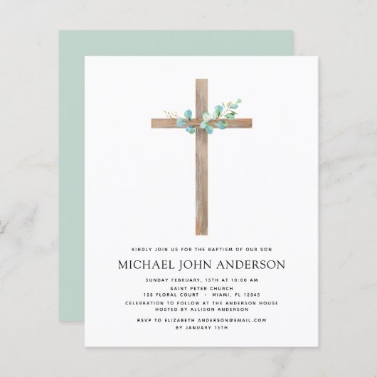 Papier Budget Baptême Vert Sage Eucalyptus (Devant / Derrière)