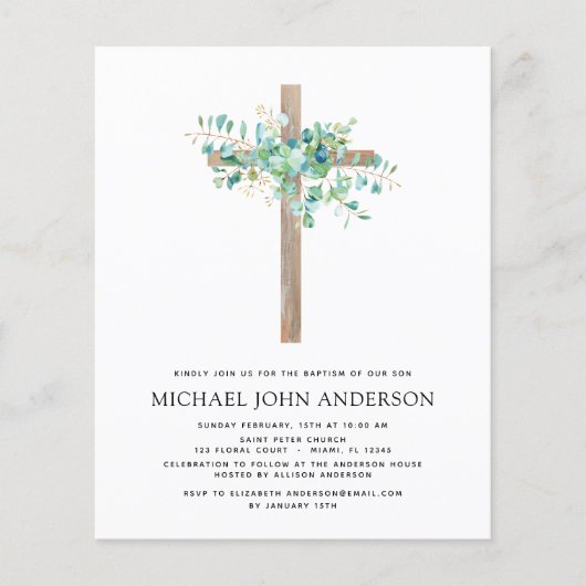 Papier Budget Baptême Vert Sage Eucalyptus (Devant)