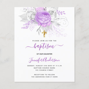 Papier Budget Baptême violet florales fille blanche