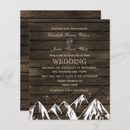 Papier Budget Barn bois Faire-part de mariage (Devant / Derrière)