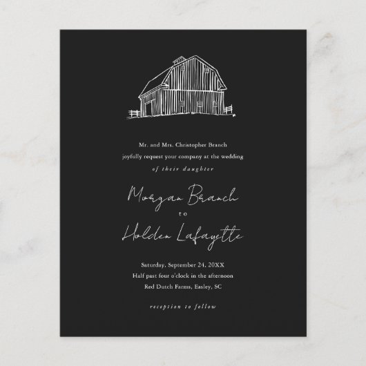 Papier Budget Barn Esquisse Faire-part de mariage rustiqu (Devant)