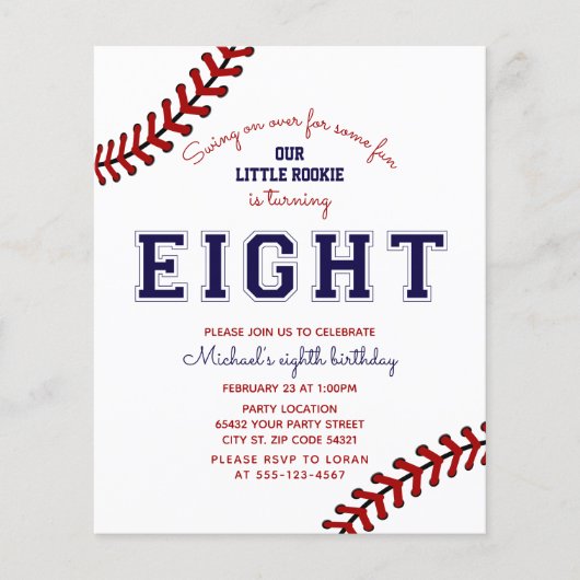Papier Budget Baseball 8e anniversaire Invitation (Devant)