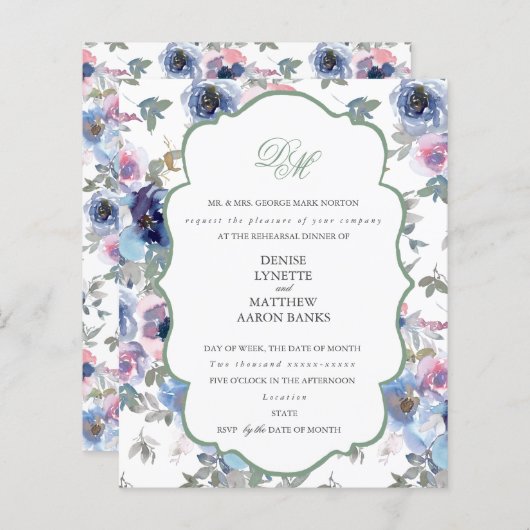 Papier Budget Basil Vert et Spun Sugar Blue Invitation (Devant / Derrière)