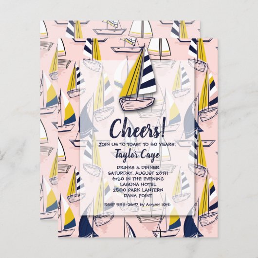 Papier Budget Bateaux à voile Nautiques Invitations d'ann (Devant / Derrière)