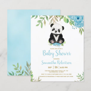 Papier Budget Bear Blue Floral Boy Baby shower Invitation