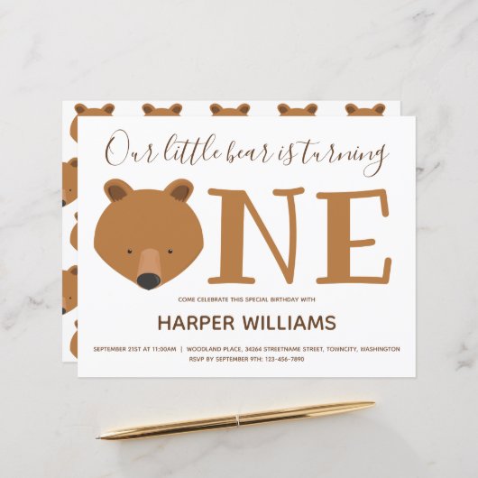 Papier Budget Bear One Baby 1er anniversaire (Devant/Arrière en situation)